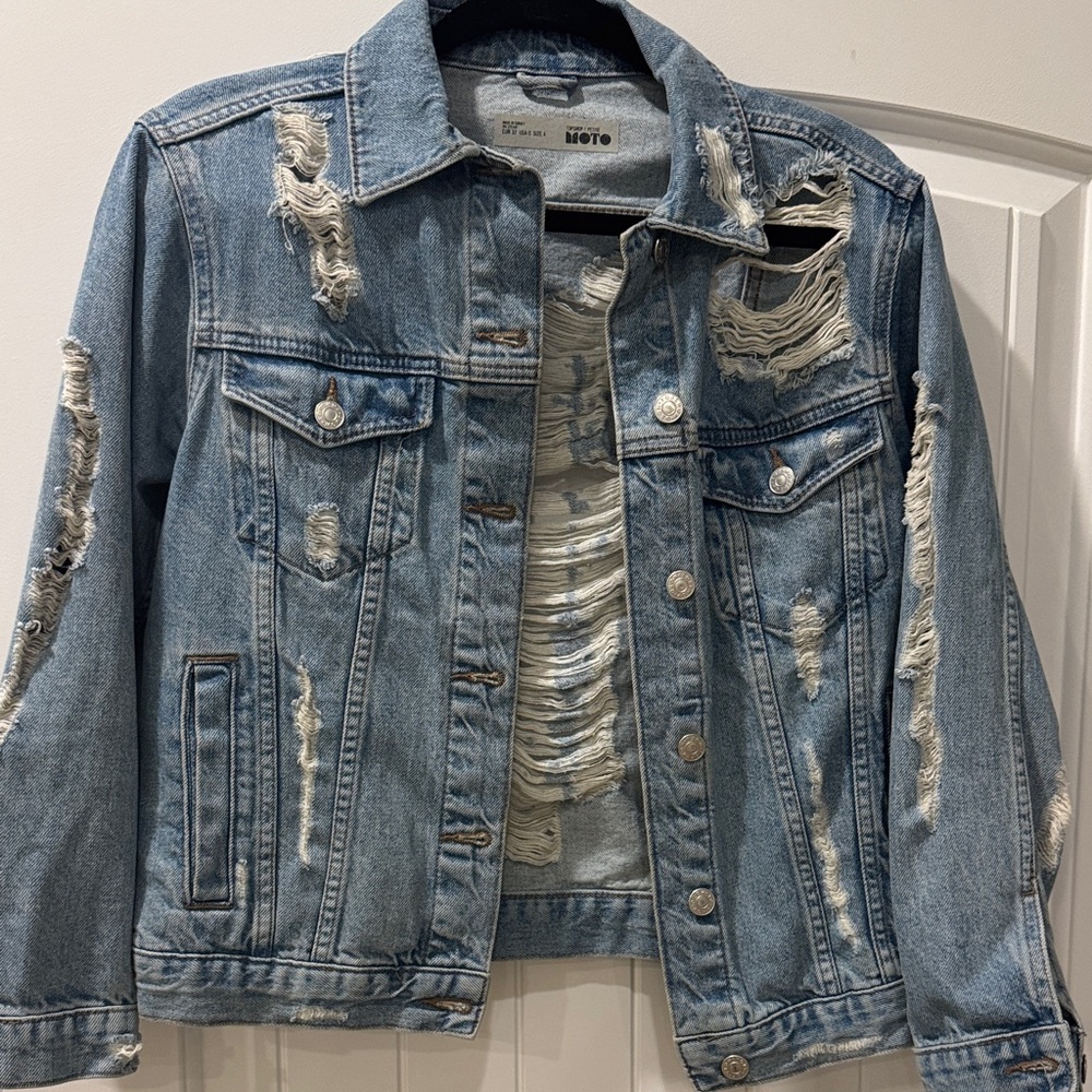 Top Shop Denim Jacket Distressed Blue